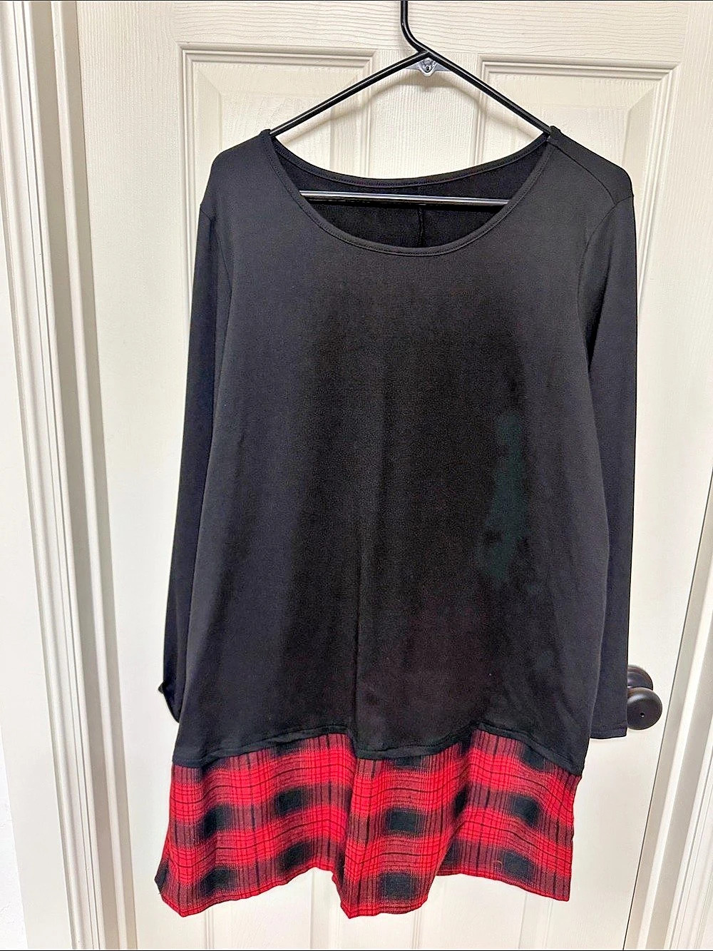 Long Sleeve Plaid Mini Dress in Black & Red - Picture 2 of 3
